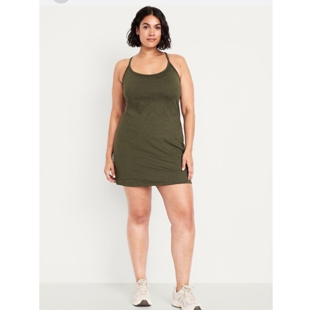 Old Navy NWT CloudComfy Active Dress XL Olive Green Heather Built-in Bra Shorts